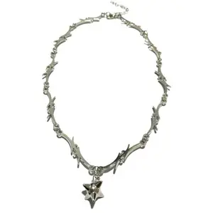 Punk Thorns Necklace Metal Chain Safety Obtuse Padlock Flame Necklace Hiphop Rock Jewelry for Men