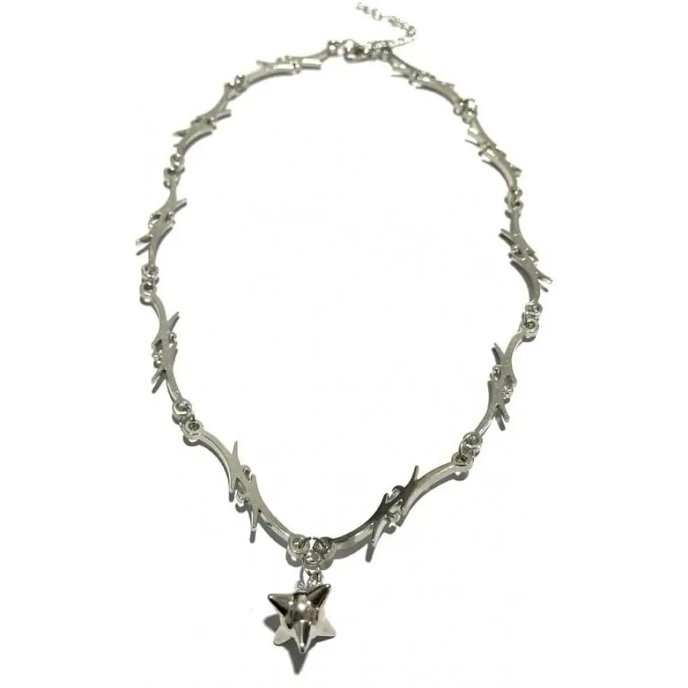 Punk Thorns Necklace Metal Chain Safety Obtuse Padlock Flame Necklace Hiphop Rock Jewelry for Men
