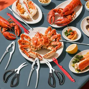 24Pcs Crab Cracker Tool Set, Stainless Steel Crab Crackers, Lobster Sheller, Fork, Scissors & Storage Bag, Crab & Lobster Eating Utensils for Seafood Lovers