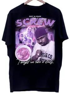 Vtg DJ Screw Rest In Peace Gift For Fan Black T-Shirt Black Unisex Cotton Fabric Crewneck Menswear Top