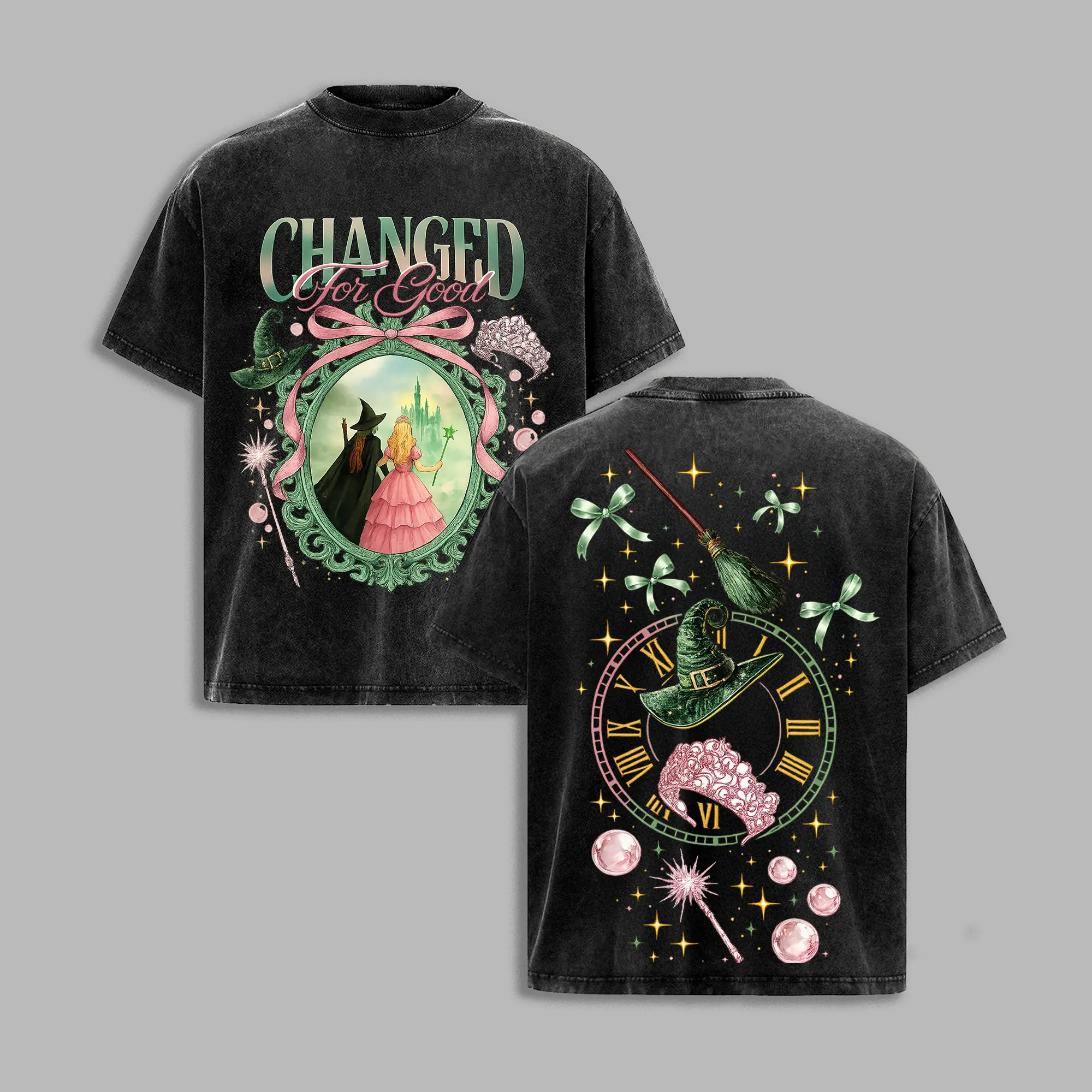 Changed For Good Vintage Washed T-Shirt, Wicked Inspired Graphic Tee, Glinda Elphaba Emerald City Double Sided Shirt, Musical Theater Fan Gift, ChangedForGood, WizardOfOz,FantasyShirt