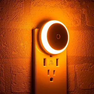 F-NLK01  Amber Night Light Plug in, Dusk to Dawn Sensor, Blue Light Blocking, Automatic Nightlight, Energy Efficient, 2 Pack Night Lights Plug into Wall, for Bathroom, Bedroom, Kitchen, Hallway, Stairway