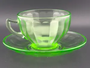 "Federal Glass Co" Green Uranium Depression Glass Teacup and Saucer
