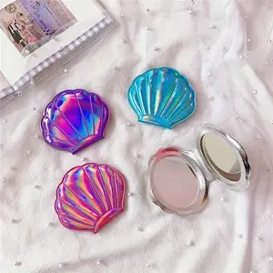 Compact Folding Makeup Mirror, Dual-Sided Shiny Shell Design, Travel-Friendly Cosmetic Accessory for Women & Festive Gifts, Travel Hand Mirrors