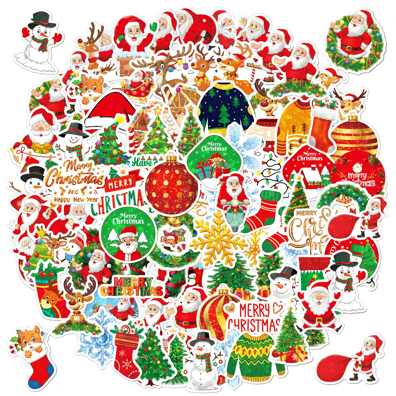 100PCS Christmas Holographic Stickers, Waterproof Shiny Holiday Decoration Stickers, Merry Christmas Scrapbooking & Card Making Stickers for Xmas Party Supplies