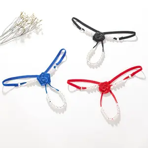 Sexy Pearl Massage Thong Rose G-string Panties Women Low Waist Transparent Temptation T-back Lingerie Lace
