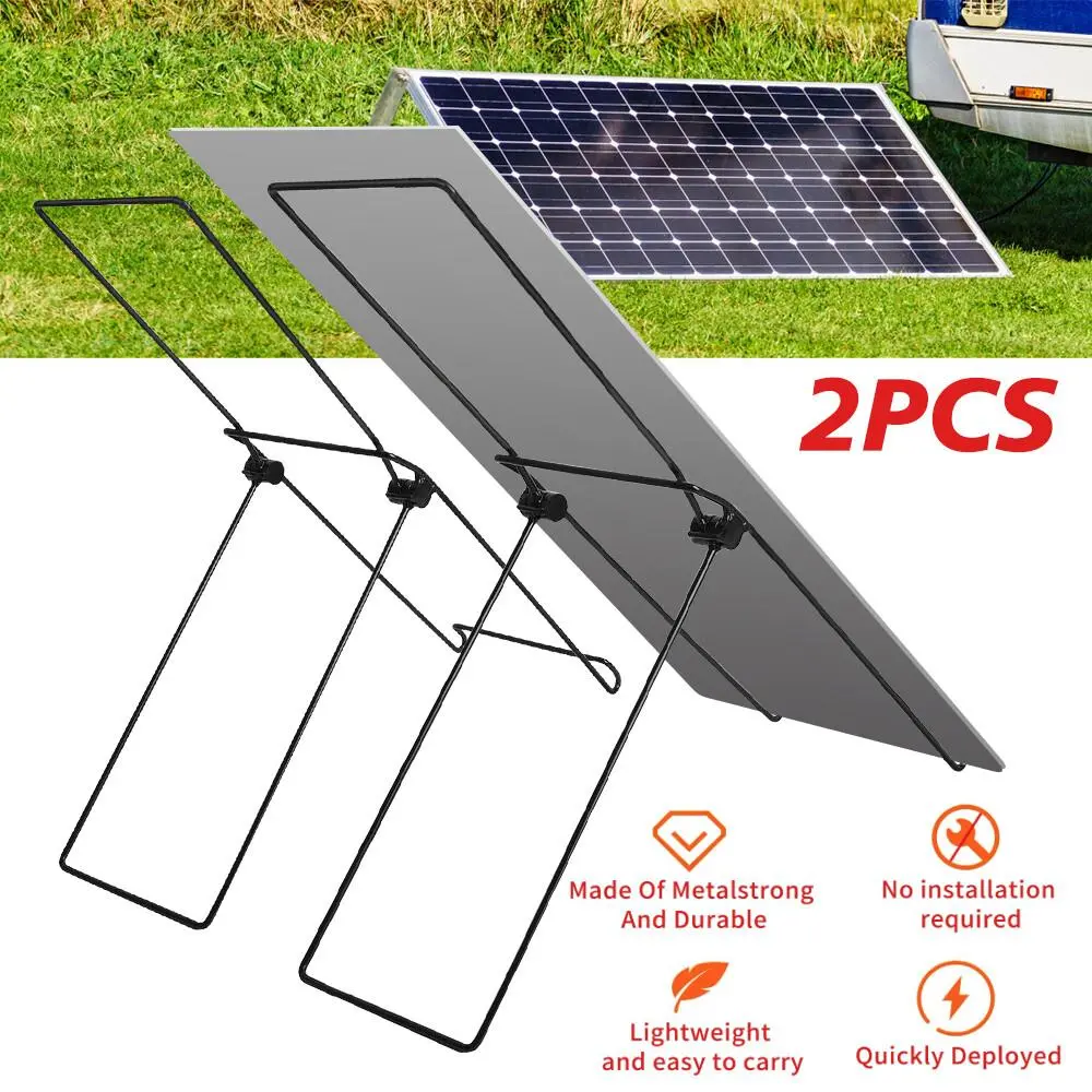 2PCS Solar Panel Bracket, Portable Foldable High-Carbon Steel PV Mounting Stand, No-Tool Installation for Outdoor Camping, Hiking, Picnic, Solar Panel Support Accessories
