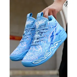 Parent-Child Fluorescent Pink-Green Graffiti Basketball Shoes, Youth Fashion Shoes, Art Sports Style, High-Top Mesh Material, Eye-Catching & Unique, Shock-Absorbing & Ankle-Protecting, Ideal for Parent-Child Basketball Training & Trendy Outfits