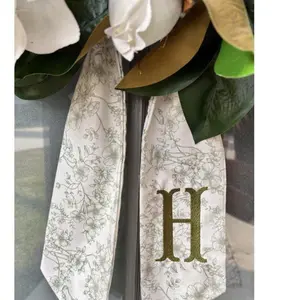 Cedar & Pine Thread Co. Spring Wreath Sash with Custom Monogram Personalized Summer Front Door Decor Elegant Cotton Embroidered Wreath Sash for Seasonal and Everyday Home Decoration - Gift, Decorative