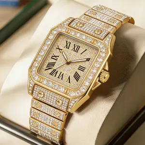 Men's Elegant Rhinestone Decorated Square Quartz Watch, Exquisite Trendy Wristwatch, Fashionable Watch for Men As Gift with Box, Elegant Square Dial, Stylish Watch