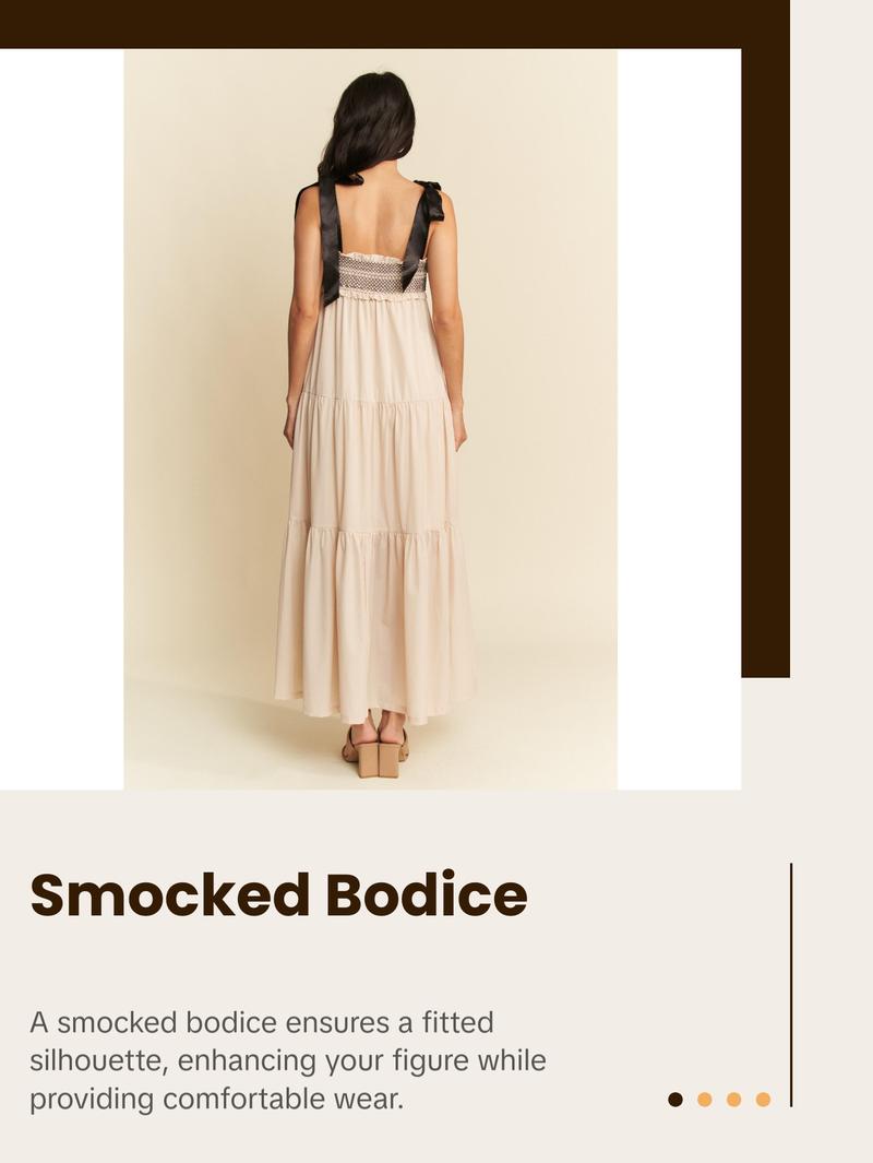 Davi & Dani Multi Contrast Smocked Bodice Straps Maxi Dress