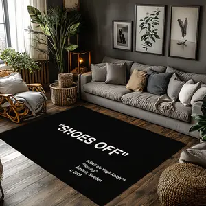 Streetwear Shoes Off Letter Crystal Velvet Area Rug Black White Non‑Slip Fashion Living Room Rug#ShoesOffRug #StreetwearRug #FashionHomeDecor #BlackWhiteLetterCarpet #CrystalVelvetRug