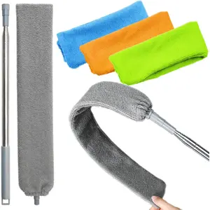 100 inches Retractable Gap Dust Cleaner Cleaning Tools with 4 Microfiber Dusting Cloths Long Handle, Washable and Retractable Duster Brush for Cleaning Under Appliances Furniture Couch Fridge