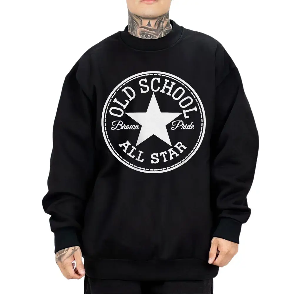 Men's Old School All Star Mexican Chicano Cholo Gangster Hoodie - Menswear Tops, Cotton Fabric, Casual Lowrider Graphic, Unisex Medium-Loose Oversized Comfortable Polyester Gift