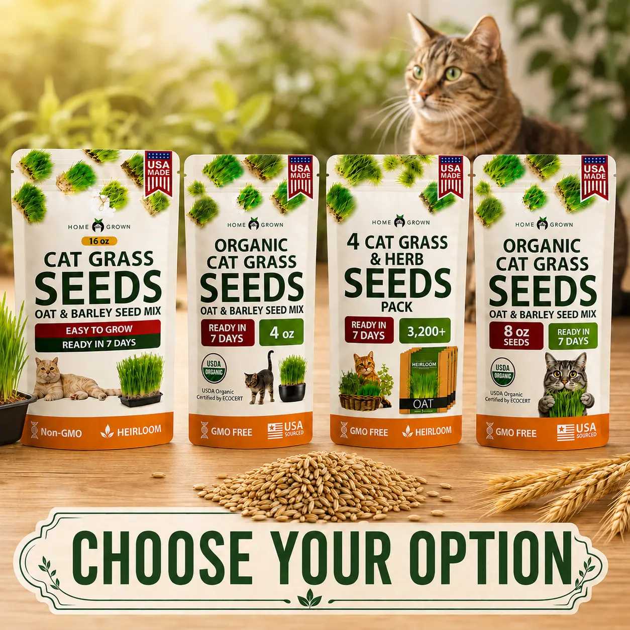 Cat Grass Seeds for Indoor Cats – Oat, Barley & Grass Seed Mix for Easy Indoor Growing, Fresh Pet Grass for Digestion, Hairball Relief & Healthy Grazing