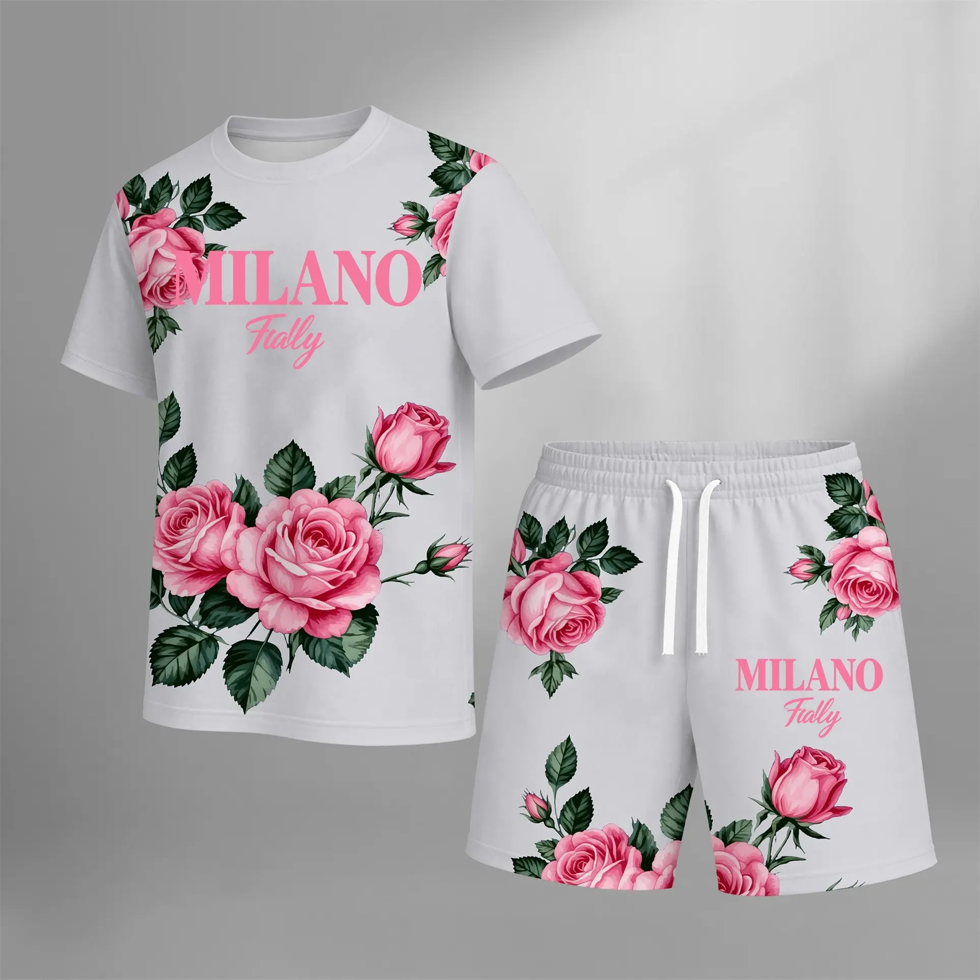 Men’s MILANO Graphic T Shirt and Shorts Set, Italy Inspired 2 Piece Matching Outfit with Short Sleeve Tee and Elastic Waist Drawstring Shorts, Soft Breathable Summer Set for Holiday, Street Style, Travel, and Everyday Wear