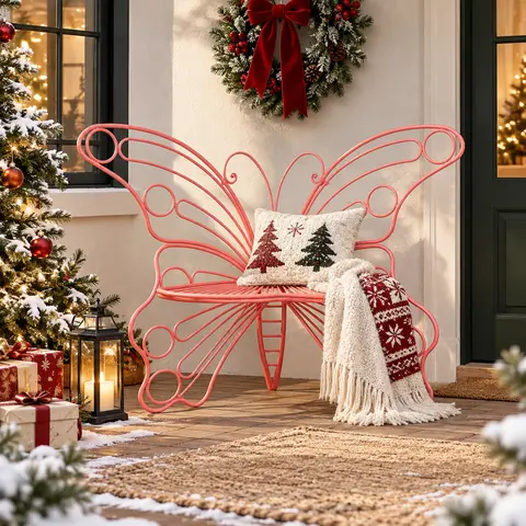 【Fall Deals】HLR Outdoor Butterfly Chair, Decorative Metal Patio Chair with Wing-Shaped Backrest, Sturdy Outside Lounge Chair for Garden, Porch, Balcony, Yard & Bistro Seating, Pink familyfun