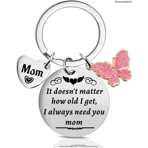 Engraved Mom Keychain with Butterfly Charm, Heart Charm - Sentimental Mother's Day Gift Ideas for Mother's Birthday