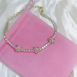 Pink Flower Tennis Adjustable Chain Charming Luxury Bracelet - Best Gift for Summer Birthday Girl & Women with Colorful Gemstones