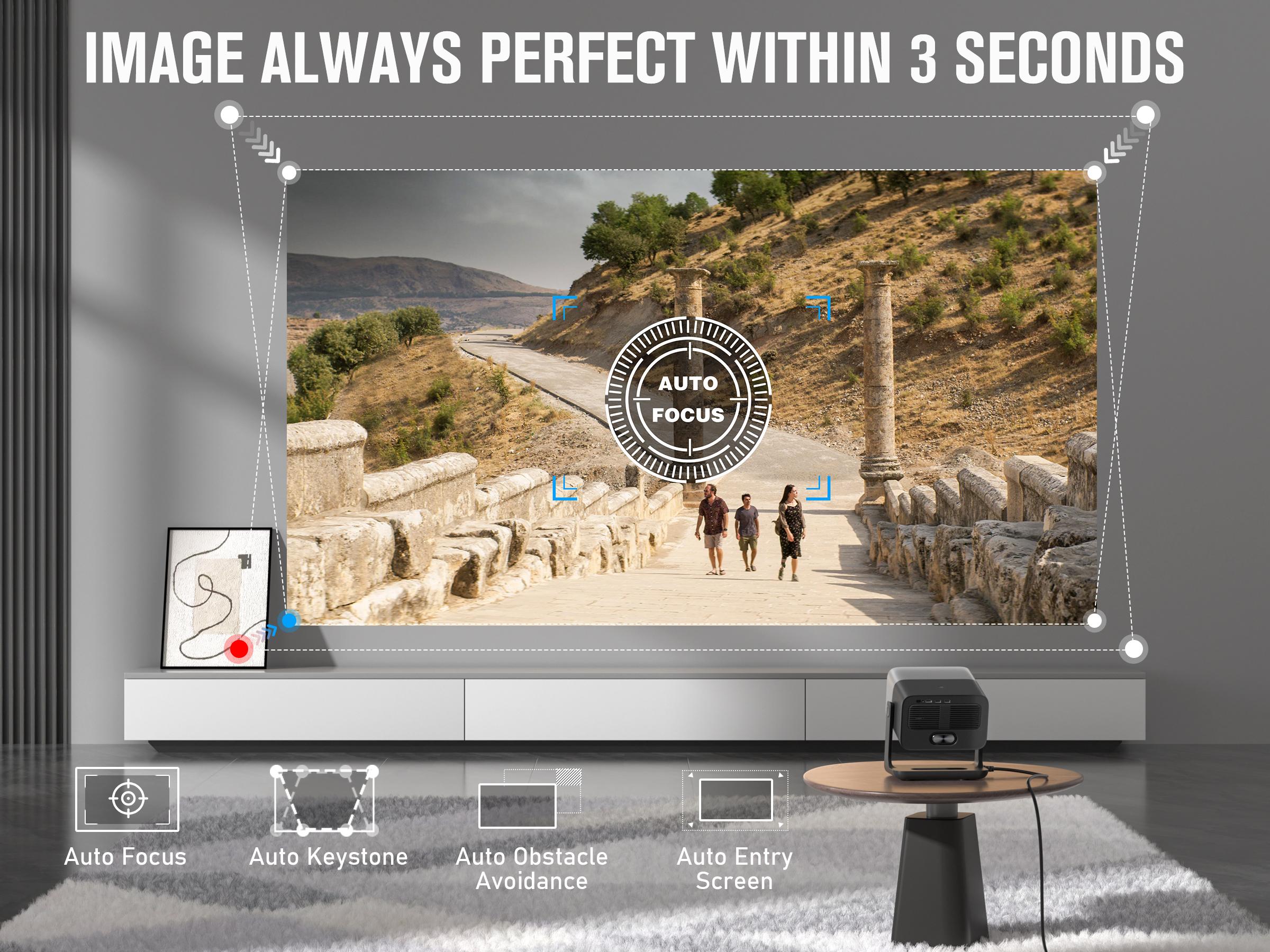 【1400 ANSI Google TV Smart Projector 】Supports 4K with WiFi and Bluetooth, VOPLLS Outdoor Projector with Dolby Audio & Auto Focus, Portable Movie Projector for Bedroom & Home