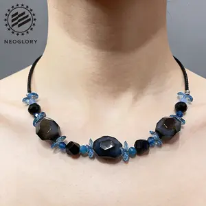 [NEOGLORY] Black and blue colorful crystal neck type crystal women's necklace, luxurious, elegant and fashionable women's crystal short necklace
