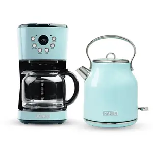 Haden 12 Cup Coffee Maker & Heritage 1.7L Electric Kettle, Turquoise & Chrome