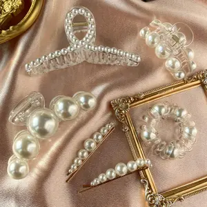 Pearl Hair Clips for Women/Girls,6PCS Strong Hold Large Hair Claw Clips for Thick/Thin Hair Claws,Nonslip Cute Decorative Bobby Hair Pins,Spiral Hair Ties,Wedding Hair Accessories Gifts