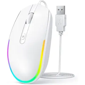 Wired RGB Backlit Optical LED Mouse-USB Cord For Laptops, Notebooks, Chromebook (White)