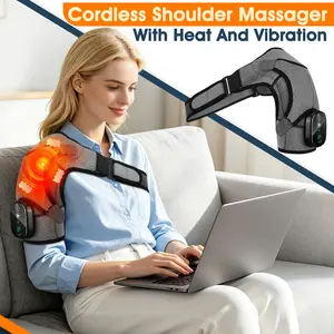 Cordless Shoulder Heating Pad, Heated Shoulder Brace with 3 Heating&Vibration, Portable Shoulder Heat Pad USB Shoulder Massager for Men Women Shoulder Relax