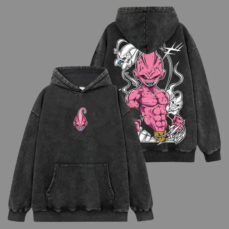 [Dragon Ball] Majin Buu Hoodie-Shirt V3 Premium 100% Acid Wash , Dragon Ball Fans, Anime Graphic Hoodie, Streetwear Hoodie Unisex Oversize Gift for Anime Lovers Oversized
