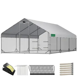 CHIKENCOOP Lighted Reinforced Metal Chicken Coop 234 Inches Long × 118 Inches Wide × 78 Inches High Fully Covered Waterproof Canopy With Safety Lock Suitable For Outdoor, Backyard, And Farm Use Duck, Rabbit, And Poultry Fencing Enclosure tiktokshopspringg