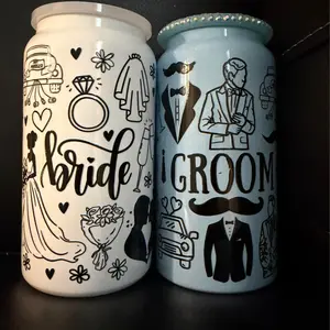 Bride and Groom Insulated Travel Tumbler Set of 2 - Engraved To Go Cup Gift for Wedding, Rehearsal Dinner Party, Honeymoon, Reception (20 Oz Tumbler Set)