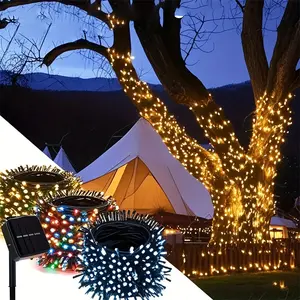 Waterproof Solar Powered String Lights, 40FT 100LED 8 Modes Multicolor&Warm White Twinkle Fairy Lights, Outdoor Decor for Garden Patio Yard Wedding Christmas Party Tree