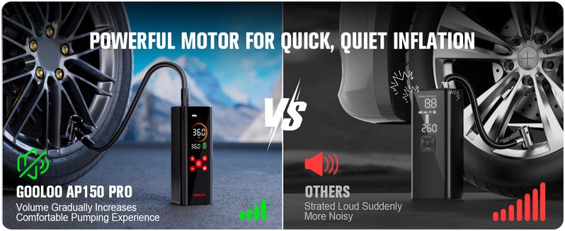 GOOLOO AP150 PRO Portable air compressor-150PSI High-Pressure with Colar Led Screen, Car accessories for Vehicle,Motorcycles,Bicycles,Balls,Cordless Tire Inflator, Springtok