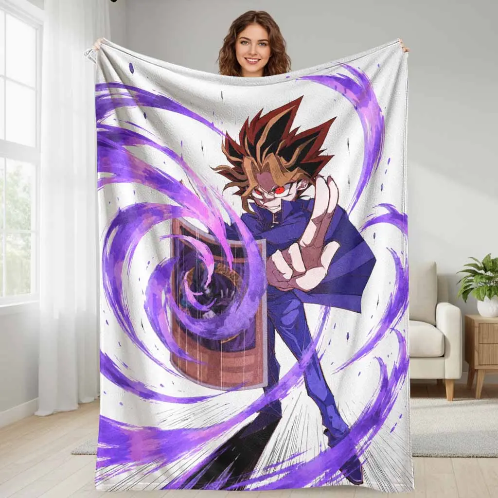 Anime Duelist Flannel Blanket - Dynamic Purple Aura, Fantasy Theme, Breathable Soft Flannel Fabric, Lightweight Cozy Throw for Living Room, Indoor-Outdoor Use, Holiday Gift