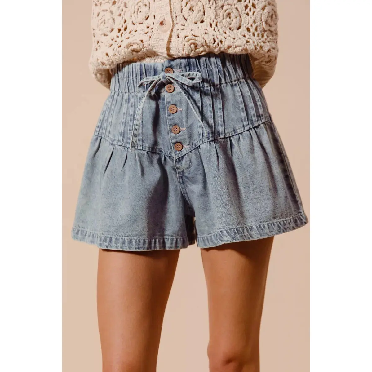 SO ME Flared Denim Shorts with Elasticized Waist