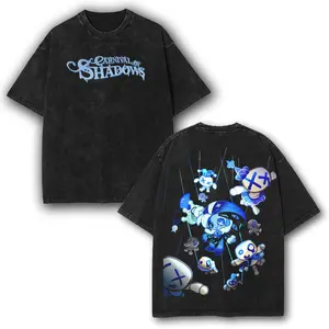 Carnival of Shadows, Shadow milk Cookie, Cookie Run Kingdom Vintage Washed Oversize Unisex T-Shirt, Retro Gaming Streetwear Graphic Tee, Dark Fantasy Style, boyfriend christmas gifts unisex graphic