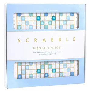 WS Game Company Scrabble Bianco Edition with Rotating Wooden Board for 2 to 4 Players, Ages 8+