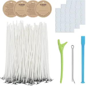 Candle Wick Kit, 60 Cotton Candle Wicks with Candle Making Tools for Candle Making (Thick 4"+6"+8")