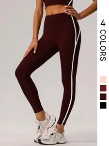 Women's Striped Side High Waist Sports Leggings, Casual Comfy Breathable Athletic Skinny Pants for Yoga Gym Workout Running, Ladies Sportswear for All Seasons, Breathable High Waisted Fitness Leggings