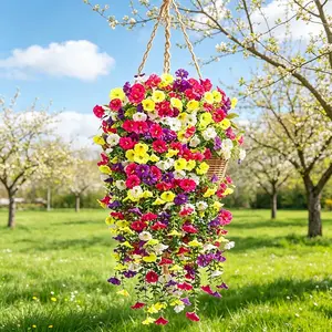 4Pcs UV Resistant Plastic Artificial Morning Glory Hanging Decor, Artificial Hanging Baskets, Spiral Vine with Chain Design, Maintenance-Free Plants, Garden Accessories, for Outdoor Courtyard, Porch & Front Door, Weddings & Indoor Outdoor Decoration