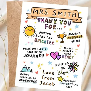 Personalised Teacher Thank You Card, End of School Year Card, Teacher Appreciation Card, Custom Name Card, Teacher Leaving Card