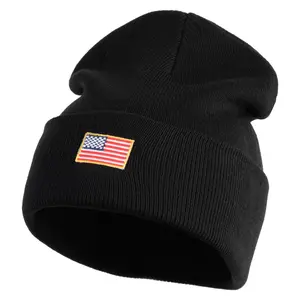 Small Patriotic American Flag Iron on Embroidered Patched 12 Inch Long Knitted Beanie