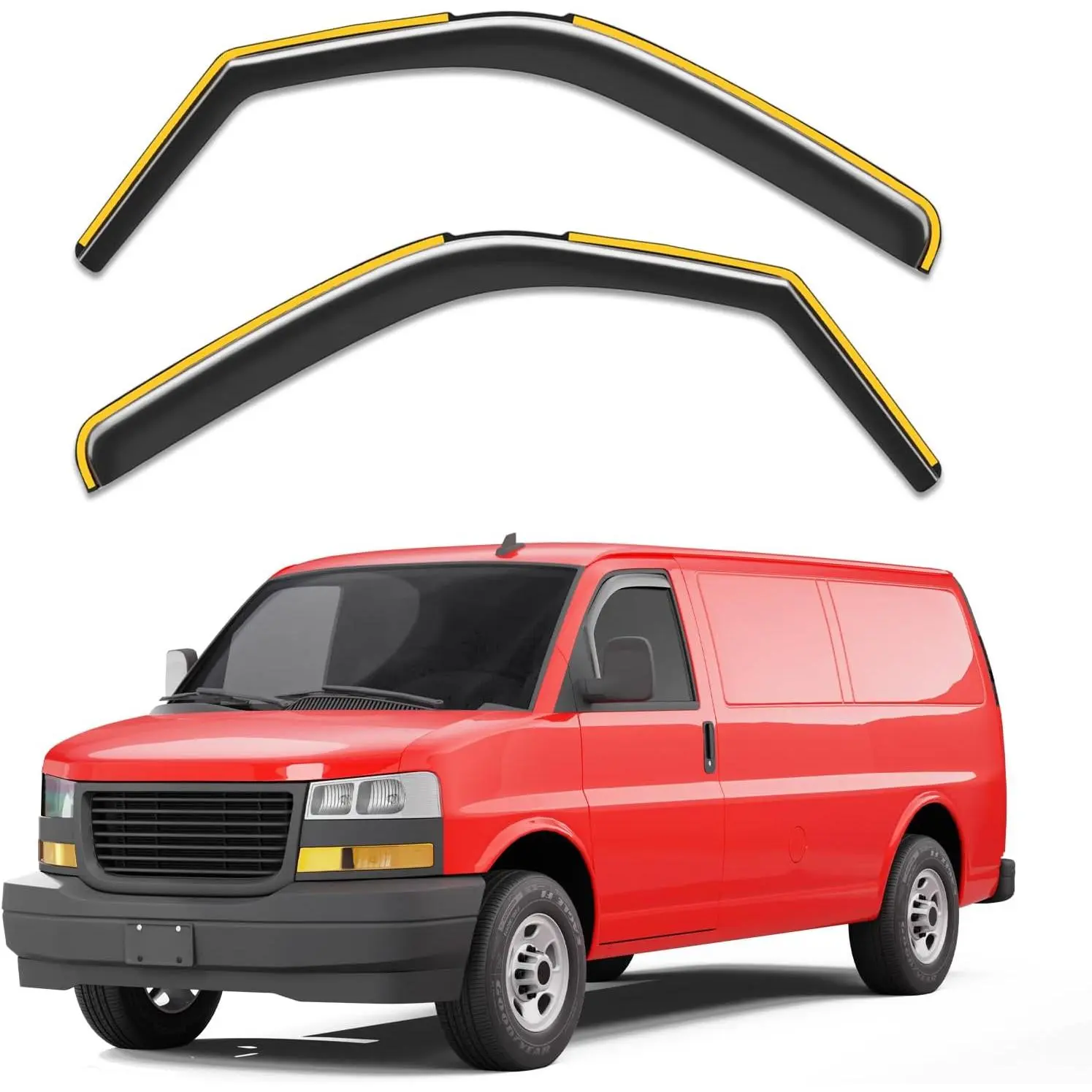 Saleago Ultra-Strong Car Side Window Deflector Visor Set - Reinforced PC, Sun Protection, Heat Resistant, Weatherproofing, Ventilation, Easy Fit for 1996-2026 Chevy Express Van & GMC Savana 2500,3500 Automotive Exterior Accessories