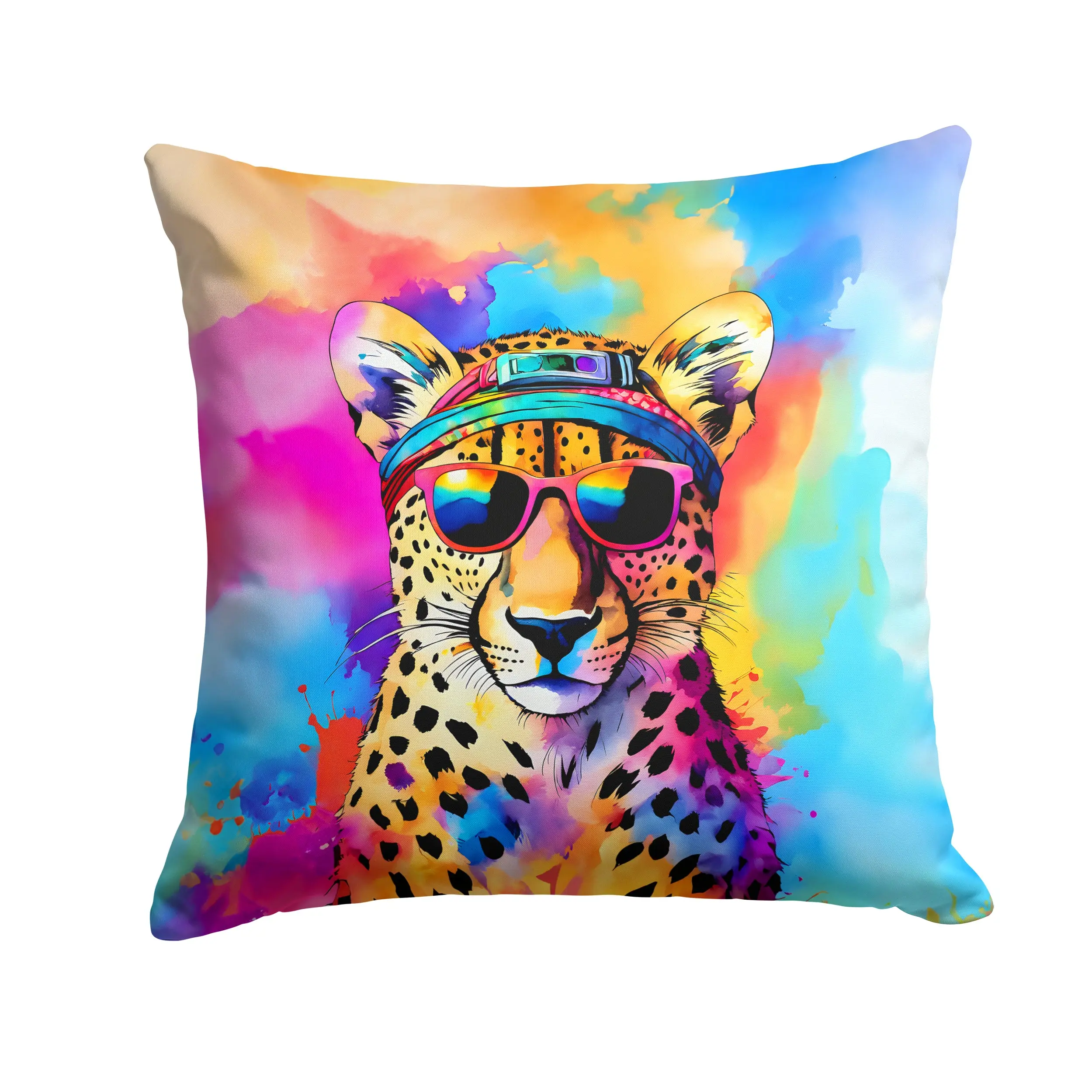 Vivid Animals Cheetah Hippie Decorative Throw Pillow (14x14 in) - Polyester Fabric Cover with Insert, Indoor/Outdoor Accent Cushion for Sofa, Patio Use