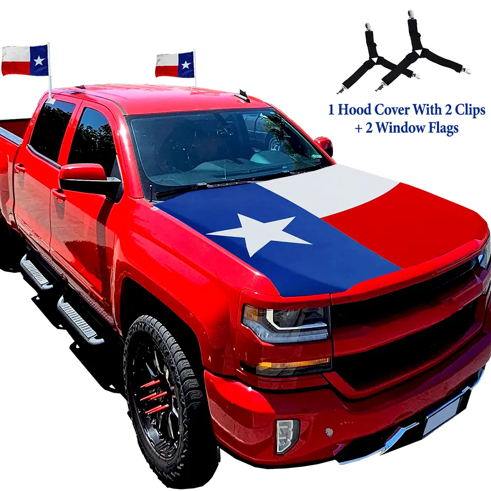 Texas Lone Star State Flag Car Hood Cover & 3-Ply Window Flags Set – Universal Stretch Auto Bonnet Banner for Trucks, SUVs & Sedans, Game Day Tailgate Decor