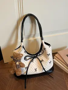 Elegant Fashion Butterfly Knot Decorative Handbag, Practical Shoulder Bag with Bear Charm, Stylish Crossbody Purse for Women, Fashionable Bag