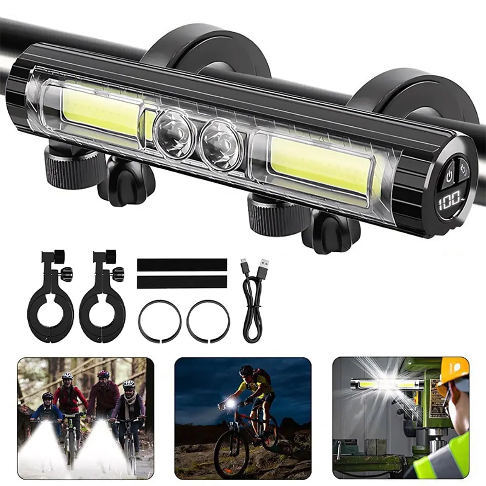 USB Rechargeable Super Bright Bicycle Lights for Night Riding, Long-type Magnetic 4-Light Source Bike Light, Double-Press Switch With 8-Level Adjustment For Outdoor Cycling Headlight