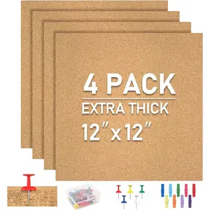 Cork Board Tiles 4 Packs Adhesive Corkboards for Wall Small Decorative Cork Board Squares for Office School & Home