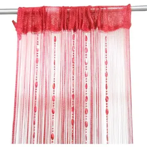 Button Beaded Door Curtain Fringe Tassel Living Room Divider Curtain (39.30" x 78.50", Wine)